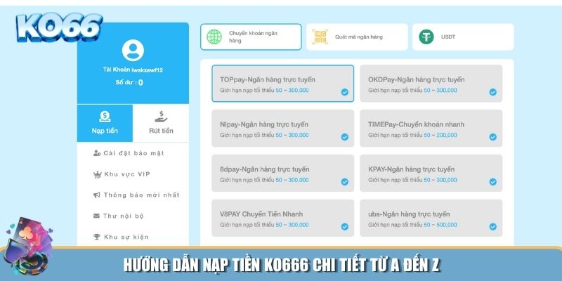 Thao tác nạp tiền KO666